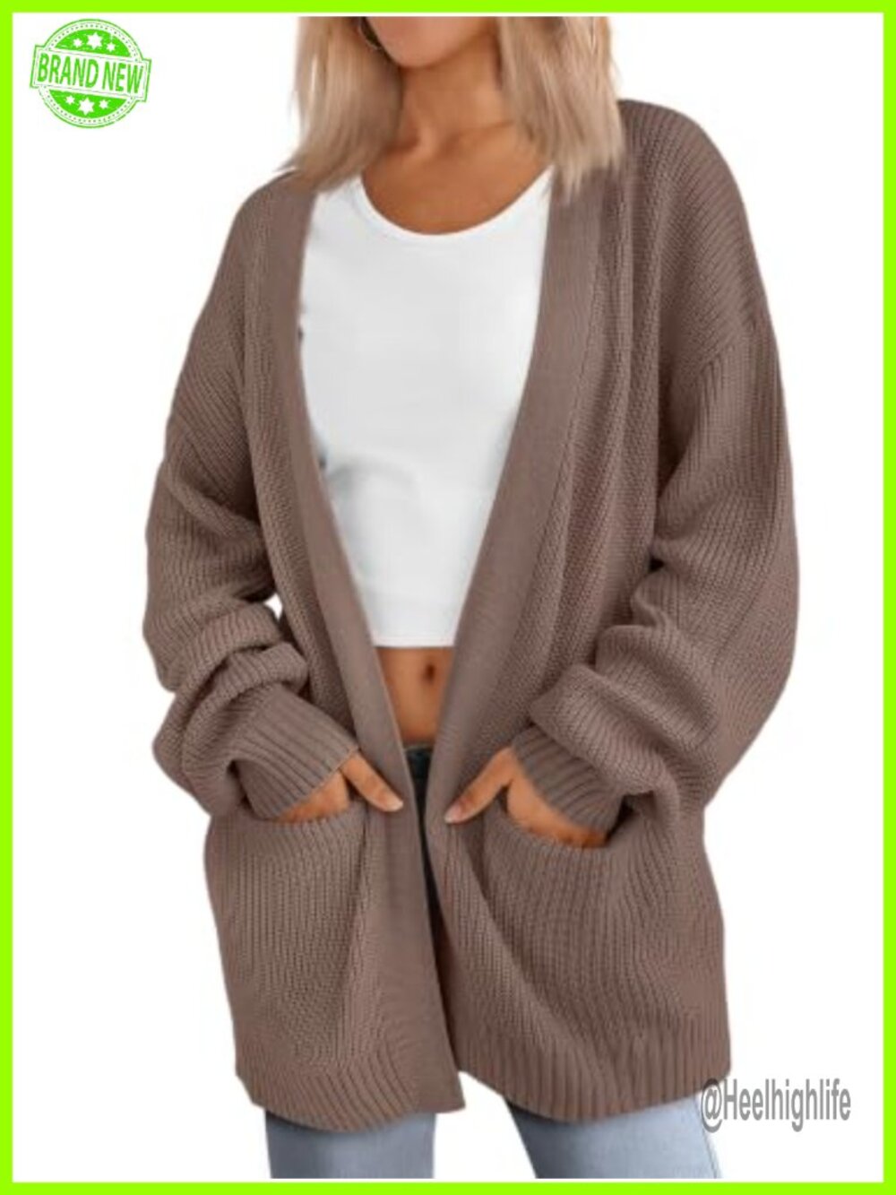 Oversized Knit Cardigan Sweater with Pockets - Long Sleeve Open Front Fall